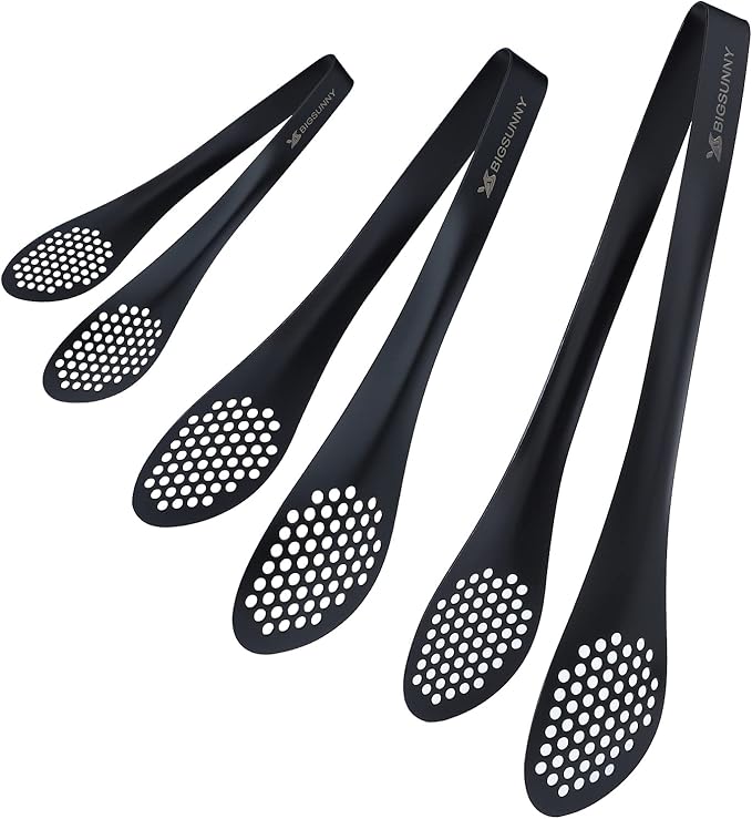 MSY BIGSUNNY Kitchen Buffet Tongs - Heavy Duty Food Serving Set for Cooking, BBQ - Metal Salad Tongs Set of 3 (Black 7" 9" & 11") by MSYBIGSUNNY