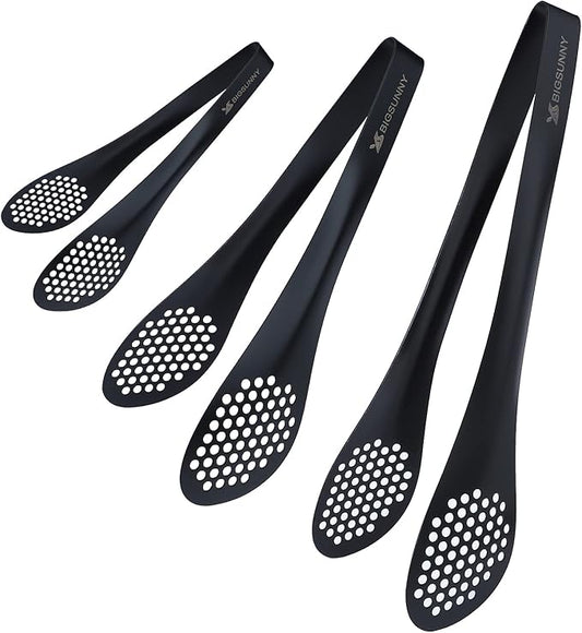 MSY BIGSUNNY Kitchen Buffet Tongs - Heavy Duty Food Serving Set for Cooking, BBQ - Metal Salad Tongs Set of 3 (Black 7" 9" & 11") by MSYBIGSUNNY
