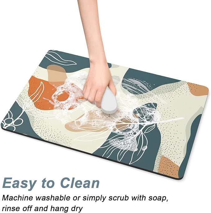 Rnivvi Coffee Mat, 16" x 24" Cute Boho Theme Coffee Bar Mats for Espresso Machine Station Accessories and Organizer, Hide Stain Rubber Backed Absorbent Dish Drying Pad for Kitchen Counter, Leaves - Image 5