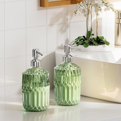 AmazerBath Soap Dispenser, Green Glass Soap Dispenser with Pump Stainless Steel, 14.2OZ Refillable Hand Bottles Bathroom Kitchen, 1 Pack - Image 6