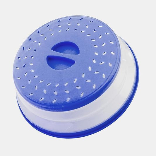 Collapsible Microwave Splatter Cover, Microwave Plate Cover With Steam Vent，BPA-Free Silicone & Plastic (Purple-blue, 10.5IN)