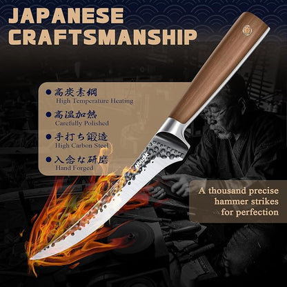 Huusk Boning Knife 6 Inch Fillet Knife for Meat Brisket Trimming Knives Japan Hand Forged Deboning Knives Full Tang Meat Cutting Butcherig for Kitchen Cooking BBQ - Image 5