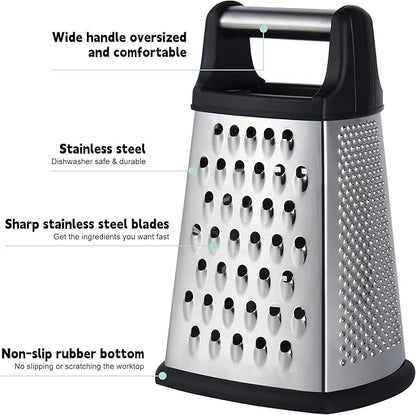 Kaishun Professional Cheese Grater, 4-Sided Stainless Steel Box Grater, Food Shredder for Cheese, Parmesan, Vegetable, Black - Image 2