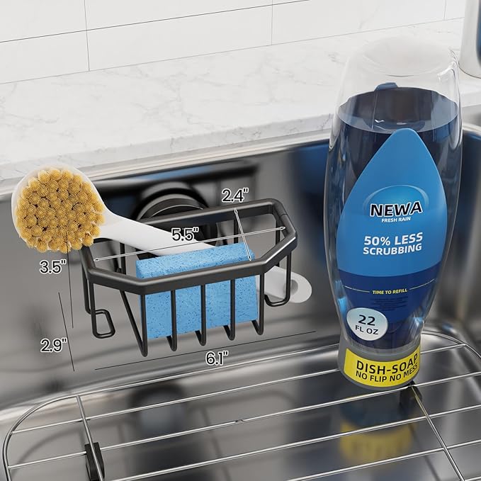 TAILI Sponge Holder with Strong Suction Cup, Dish Sponge Caddy Inside Sink Removable, Rustproof Aluminum for Sponges, Brushes, Stoppers and Scrapers - Black - Image 5