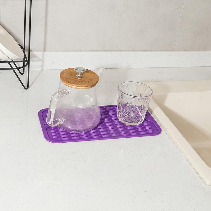 MicoYang Silicone Dish Drying Mat for Multiple Usage,Easy clean,Eco-friendly,Heat-resistant Silicone Mat for Kitchen Counter or Sink,Refrigerator or Drawer Liner Purple S 12 inches x 6 inches - Image 5