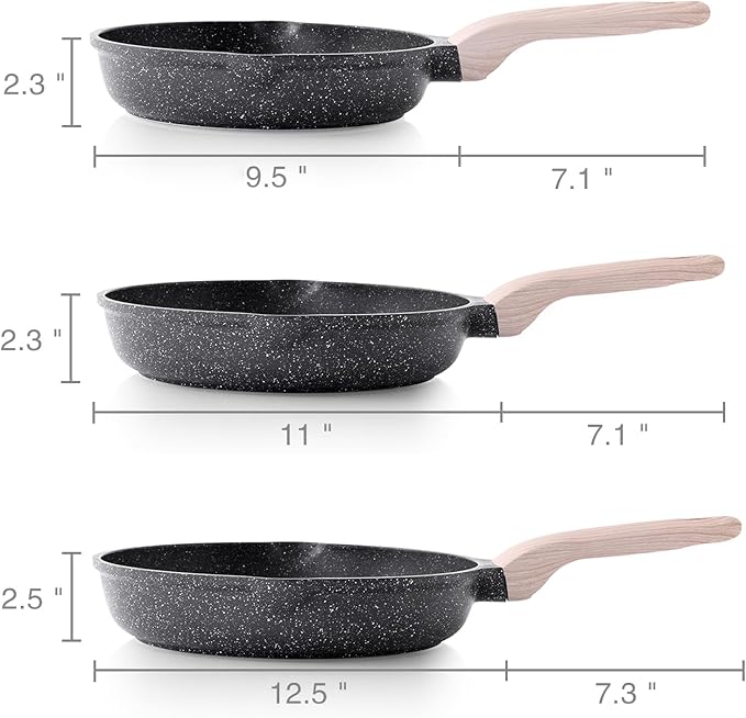 Kordisen Nonstick Frying Pan Set, 3 Piece Skillet Set, Healthy Induction Cookware Cooking Pan, Stay-Cool Handle, Compatible with All Stovetops, PFOA Free (9.5, 11, 12.5 Inch) - Image 6