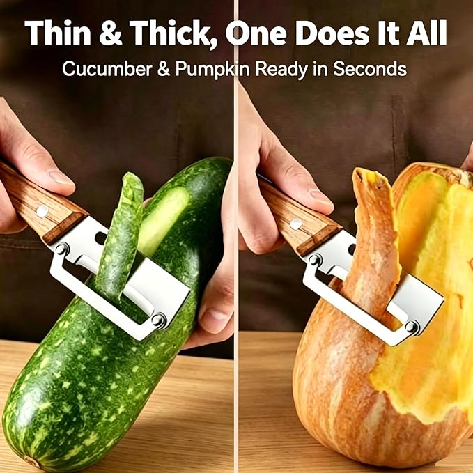 2-in-1 Multifunctional Vegetable Peeler, Premium Vegetable Peeler with Wooden Handle and Bottle Opener, Kitchen Tool for Fruit Apple Potato Pumpkin Papaya (2PCS) - Image 4