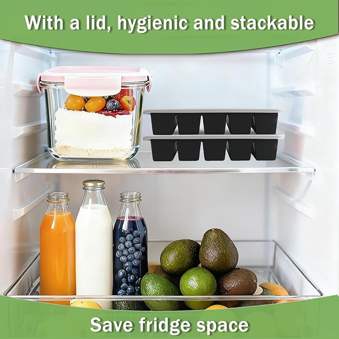 Ice Cube Trays for Freezer, 2 Pack Easy Release Slicone Ice Cube Tray with Lid, BPA Free Stackable Flexible Ice Molds 15 Square Reusable Ice Cubes for Whiskey, Baby Food, Iced Coffee (Black) - Image 4