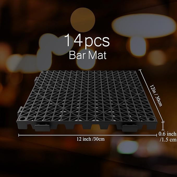Tioncy 14 Pcs Bar Countertop Supplies Interlocking Mats 12 x 12 Inch Rubber Black Shelf Liners Bar Drying Coffee Non Slip Spills Mats for Bartending Home Cocktail Bars Restaurants - Image 2