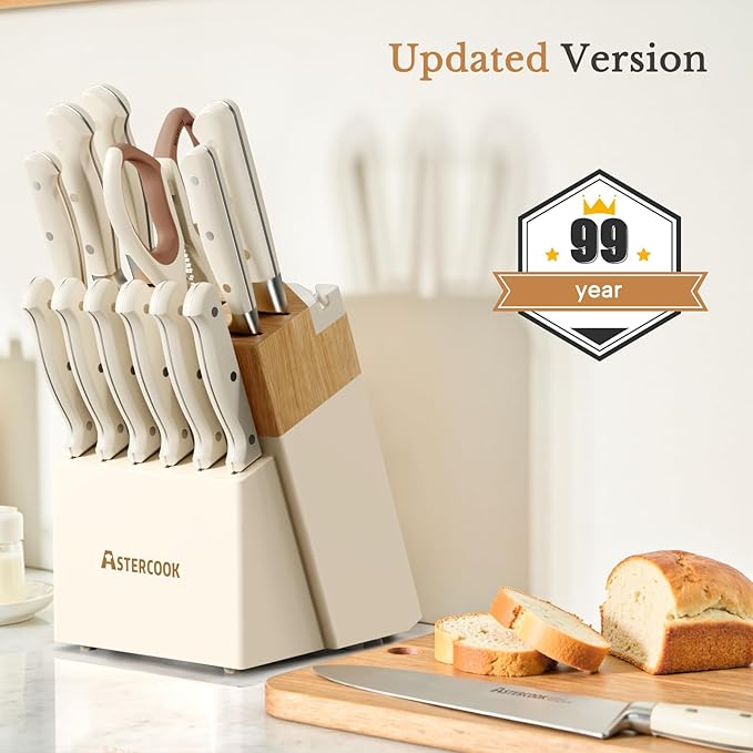 Knife Set,Astercook Kitchen Knife Set with Block 14-Piece Full Tang Stainless Steel Knives with Sharpener Dishwasher Safe and Anti-Slip Ergonomic Handle Mothers Day Gifts Utensils Set - Image 4