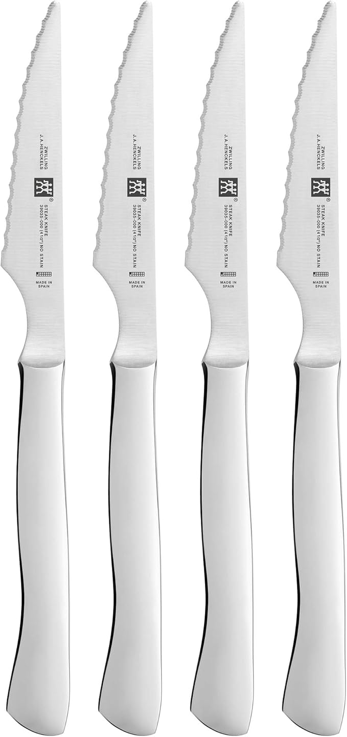 ZWILLING 4-pc Stainless Steel Serrated Steak Knife Set, made in Spain