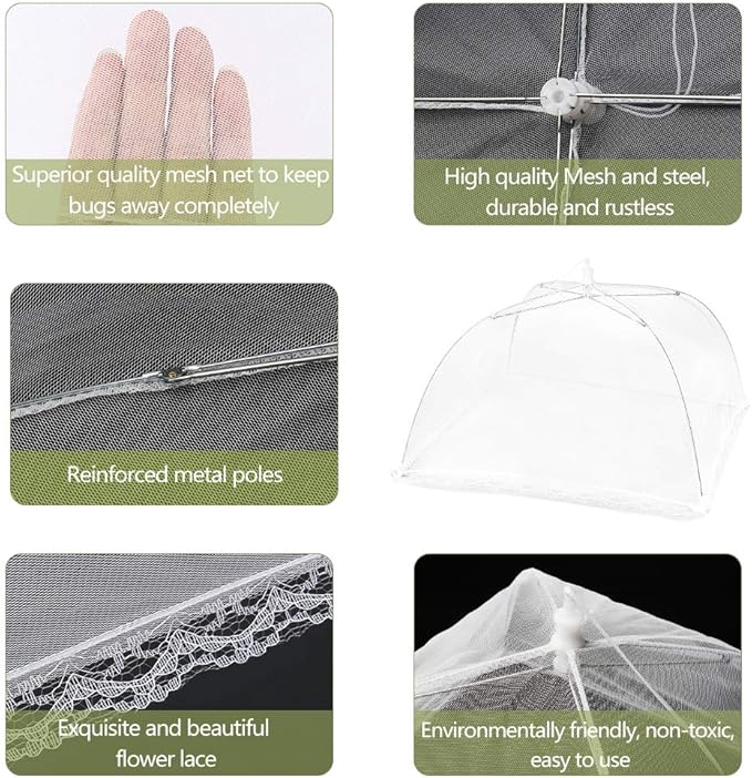 Onarway 6 Pack Food Covers 17 Inch Pop-Up Encrypted Mesh Plate Serving Tents, Fine Net Screen Umbrella for Outdoors, Parties, Picnics, BBQs, Reusable and Collapsible - Image 4