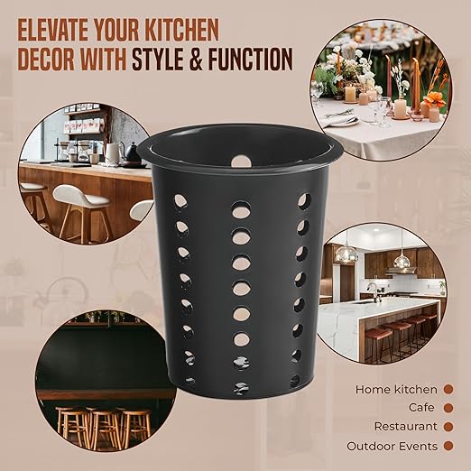 OCS Parts Perforated Utensil Drying Cups | Black | Set of 3 | Plastic Flatware Holder Cylinders for Kitchen Counter Organization - Image 6