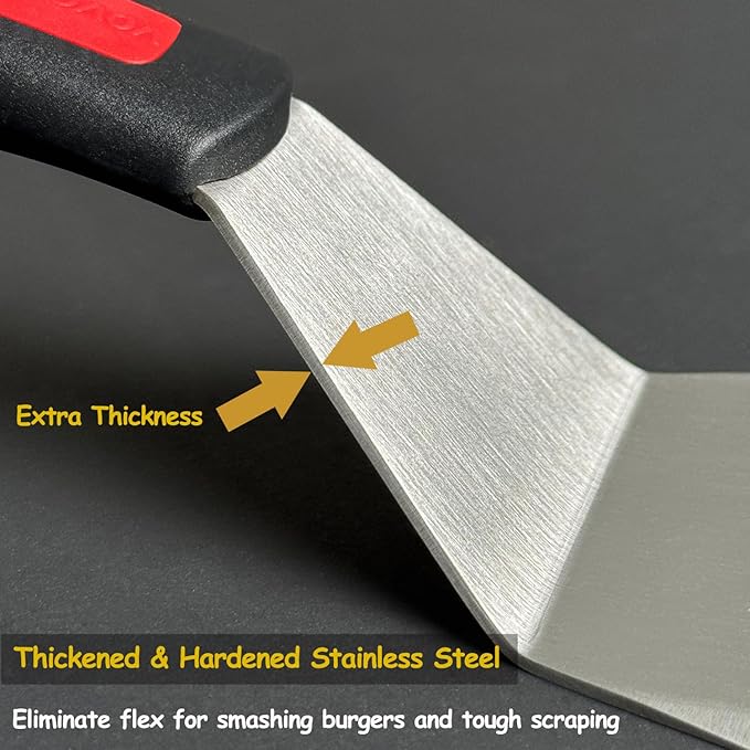 Professional Metal Spatula for Cast Iron Skillets and Flat Top Grills, Full Tang Silicone Handle,Thickened Stainless Steel Blade, Smash Burger Spatula Turner for Flipper, Cooking, BBQ, 5 x 2.75 Inch - Image 3