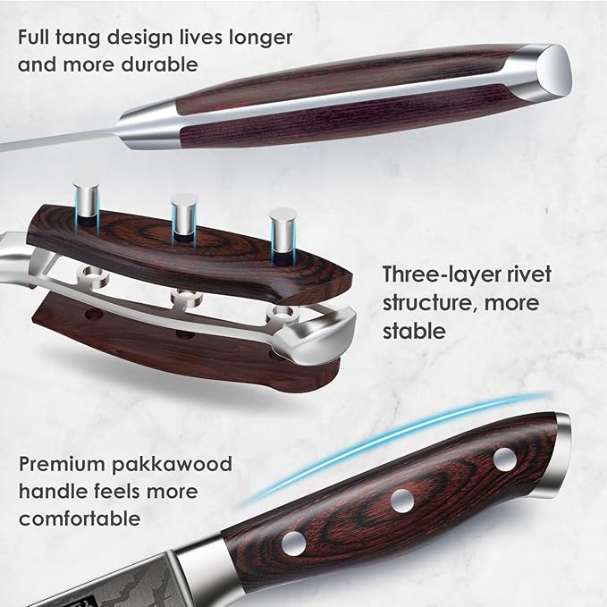 SHAN ZU Japanese Chef Knife Set 5 PCS, High Carbon Stainless Steel Ultra Sharp Kitchen Knives for cooking, Professional Chef Knife Set with Ergonomic Pakkawood Handle - Image 4
