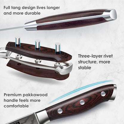 SHAN ZU Japanese Chef Knife Set 5 PCS, High Carbon Stainless Steel Ultra Sharp Kitchen Knives for cooking, Professional Chef Knife Set with Ergonomic Pakkawood Handle - Image 4
