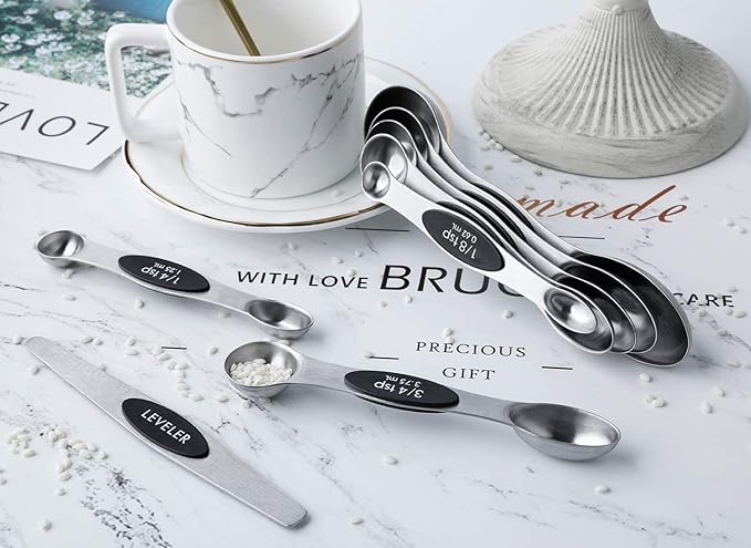 Magnetic Measuring Spoons Set of 8 Stainless Steel Stackable Dual Sided Nesting Teaspoons and Tablespoons for Measuring Dry and Liquid Ingredients - Image 6