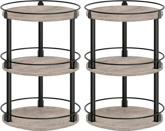 YATINEY Spice Rack, Set of 2 Lazy Susan Organizer, 3-Tier Turntable Organizer, Rotating Spice Rack Organizer For Cabinet, Compact and Versatile, Greige and Black SR23L2BG