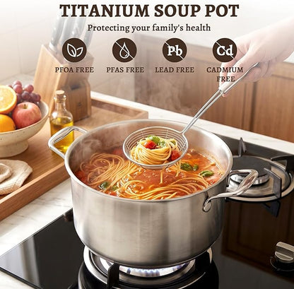 Titanium Stock Pot,7QT StockPot with Lid,Lightweight and Healthy Soup Pot,Induction All Stovetops,Large Capacity Titanium Cooking Pot for Soup,Pasta,Boiling,Stewing