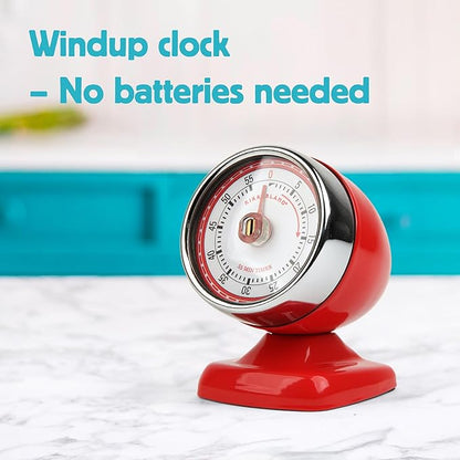 Kikkerland Vintage Streamline Timer – Retro Decor for Home & Kitchen – Windup Timekeeper in Red - Image 3