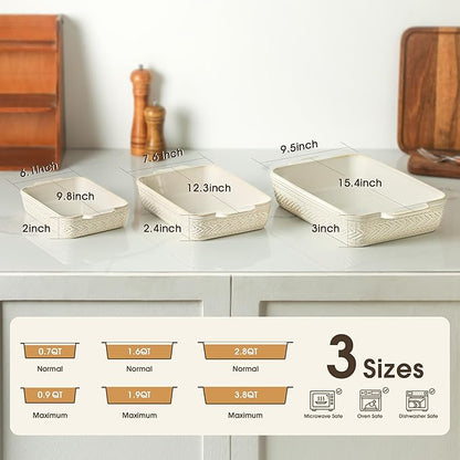 Casserole Dishes for Oven, Ceramic Baking Dishes Set of 3, Rectangular Lasagna Pans Casserole Dish Set for Baking, Cooking, Kitchen, Cake Dinner, Banquet (15.4''/12.3''/9.8'') - Image 2