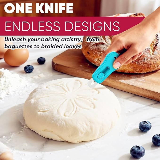 24SHEN Bread Lame, Sourdough Scoring Tool with Extractable & Magnetic, Sour Dough Tools Sourdough Cutter for Homemade Bread Making, Scoring Knife Include 5 Razor Blades-Blue - Image 6