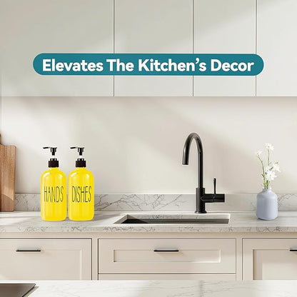 COHOSEGE Glass Soap Dispenser Set 2 Pack,16 Oz Dish Soap Dispenser for Kitchen Sink,Lemon Kitchen Decor and Accessories,Yellow Decorations and Kitchen Utensils for Kitchen - Image 4