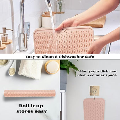 ZLR Silicone Dish Drying Mat 12" x 12" Square - Small Heat Resistant Trivet & Countertop Protector for Air Fryer, Coffee Maker - Waterproof Kitchen Drain Pad for Cups, Fruit (Peach Pink) - Image 4