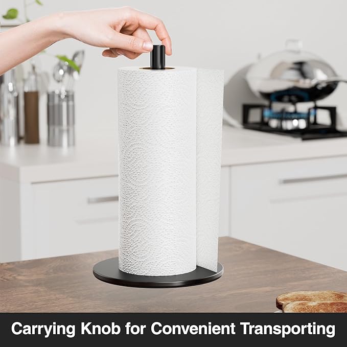 Black Paper Towel Holder Free-Standing, Premium Stainless Steel Paper Rolls Organizer Countertop, Classic Fashion Kitchen Roll Dispenser - Image 4