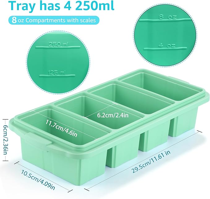 Ztomine Silicone Freezer Tray With Lid - Silicone Freezer Food Molds- Large Ice Cube Tray,Silicone Freezer Container,Freeze & Store Soup, Sauce, Broth,Leftovers - Makes 4 Perfect 1 Cup - Image 7