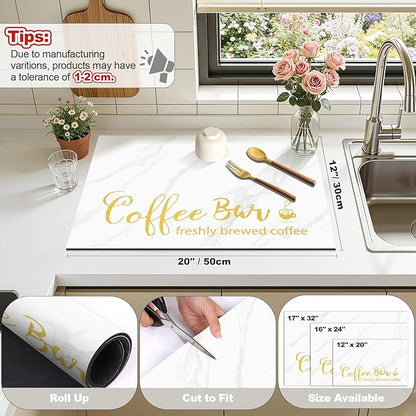 Findosom Dish Drying Mat, 12"x 20" Super Absorbent & Hide Stain Coffee Mat, Cuttable Drying Mat for Kitchen Counter, Coffee Bar Accessories, Under Dish Rack, Coffee Maker, Espresso Machine, White - Image 2