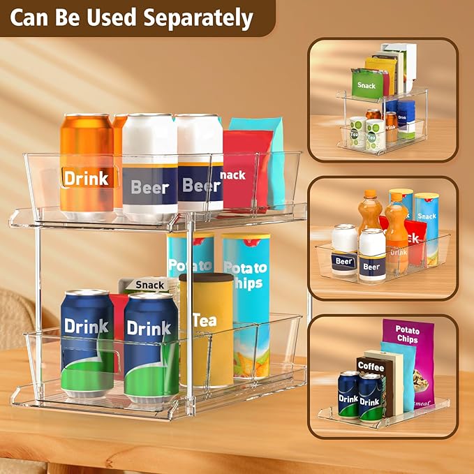 Fabspace 3-Pack Pull-Out Home Organizers, 2 Tier Clear Bathroom Organizer with Dividers, Multipurpose Vanity Counter Tray, Kitchen, Closet Organizers and Storage Container Bins for Cabinet, Pantry - Image 4