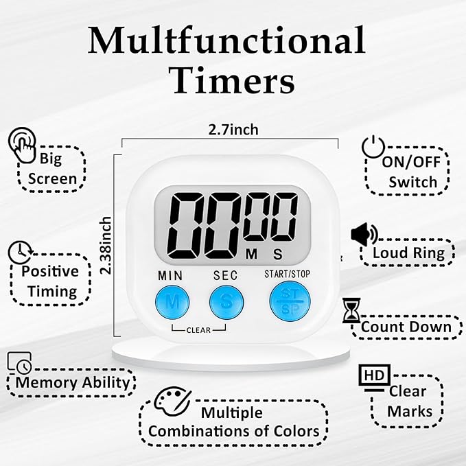 ZILLEEN 12 Pack Kitchen Timers for Cooking Digital Classroom Timers for Kids Teachers White Green Pink - Image 3