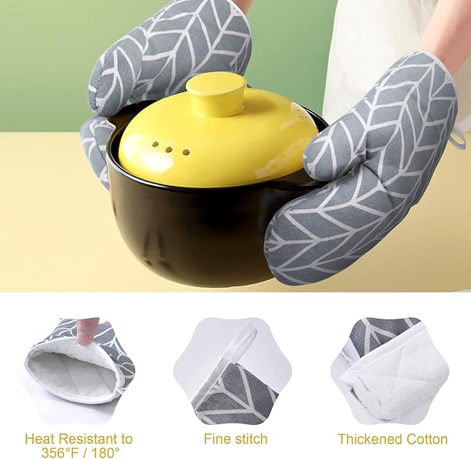AUAUY Oven Mitts and Pot Holders 6PCS Set, 392°F Heat Resistant Cooking Gloves and Hot Pads Baking Mittens BBQ Gloves, Top Kitchen Gadgets, Non-Slip Kitchen Mittens for Oven Cooking Baking Grilling - Image 3