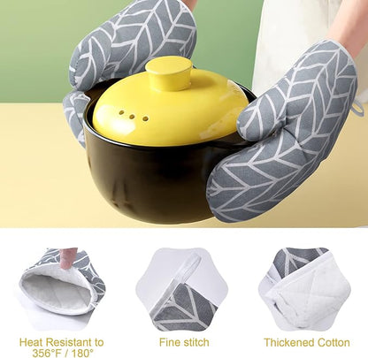 AUAUY Oven Mitts and Pot Holders 6PCS Set, 392°F Heat Resistant Cooking Gloves and Hot Pads Baking Mittens BBQ Gloves, Top Kitchen Gadgets, Non-Slip Kitchen Mittens for Oven Cooking Baking Grilling - Image 3