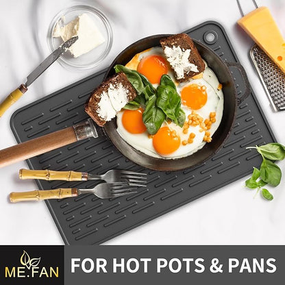 ME.FAN Silicone Dish Drying Mat for Kitchen Counter, Dish Drying Pad for Sink, Refrigerator or Drawer, Countertop Protection Pad L - 18''×16'' - Black