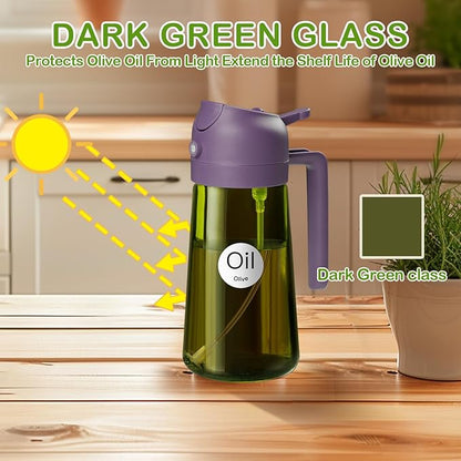 YARRAMATE 2Pcs 16oz/470ml Dark Green Oil Sprayer for Cooking with Stickers, Food-grade Premium 2 in 1 Olive Oil Dispenser Bottle for Kitchen Gadgets, Air Fryer, Salad, Frying, BBQ (Black&Purple) - Image 2
