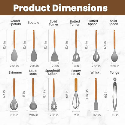 Kitchen Utensils Set - 12 Pcs Silicone Cooking Utensils Set with Wooden Handle - Heat Resistant Non-Stick BPA Free Spatula Set,Turner, Spoon, Brush, Silicone Kitchen Gadgets Utensil Set - Image 2