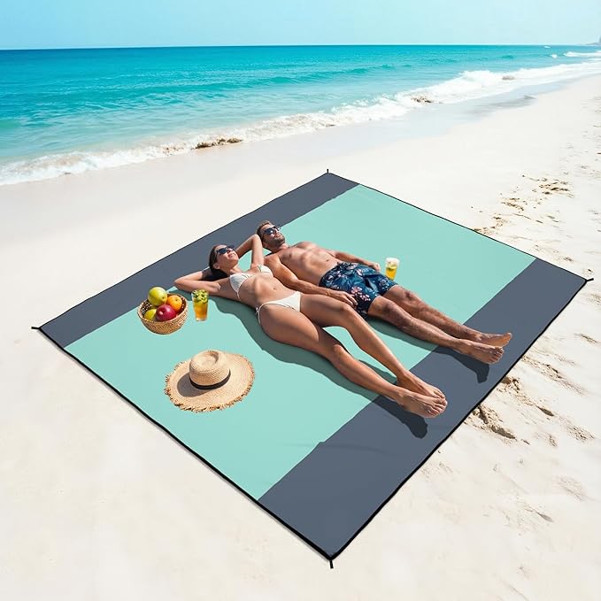WIWIGO Beach Blanket Waterproof Sandproof Beach Mat 79" X 83"/10'x9'for 2-8 Adults Quick Drying Outdoor Picnic Mat Beach Accessories for Travel, Camping, Hiking - Image 5
