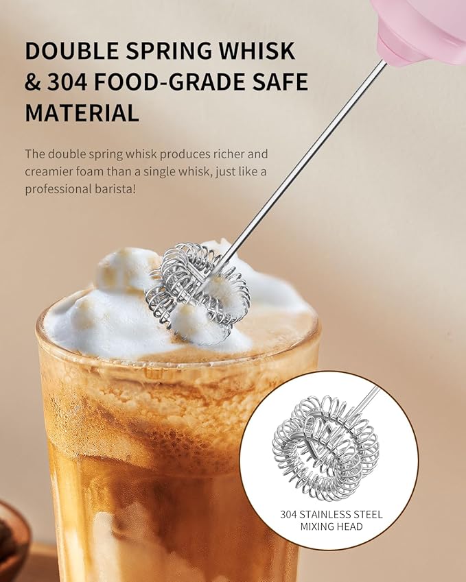 CIRCLE JOY Portable Rechargeable Milk Frother Hanheld, Dual Spring Whisk Electric Coffee Frother Wand Drink Mixer for Matcha Lattes Cappuccino, Kitchen Gifts, Pink - Image 4