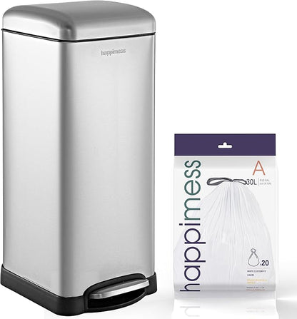 happimess HPM1007D Betty Retro 8-Gallon Step-Open Trash Can with Soft-Close Lid, Fingerprint Resistant, Modern, Minimalistic for Home, Kitchen, Laundry Room, Office, Bedroom, Bathroom, Chrome by Happimess