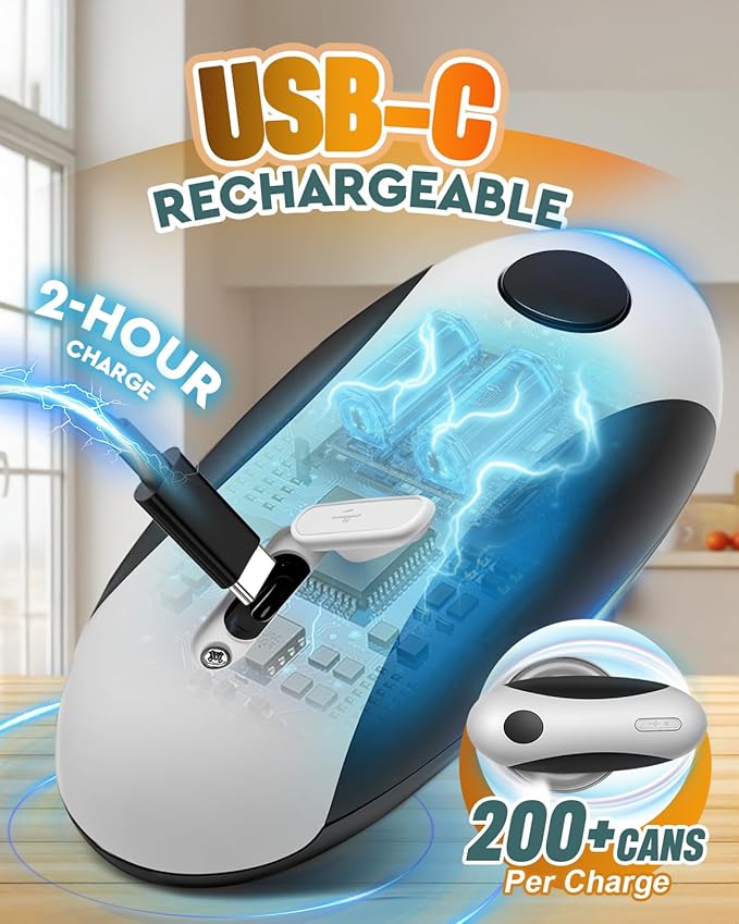 Zoomsnail Electric Can Opener, Automatic Rechargeable Can Openers with One-Touch Smooth Edge & Magnetic Lid - Hands-Free Easy-Grip Opener for Seniors with Arthritis and Most Cans - Image 5