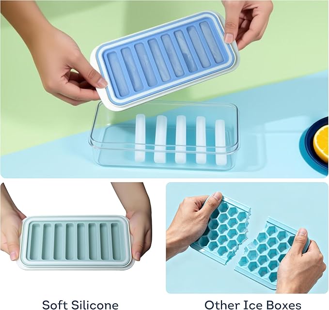 Lily's Home Flexible Silicone Ice Cube Tray - Durable Easy Release - Fresh Youthful Colors - Water Fill Port - Compact 9x4.5 Size - Multi-Purpose Use - Ice Cube Trays for Freezer - Set of 3 - Image 5
