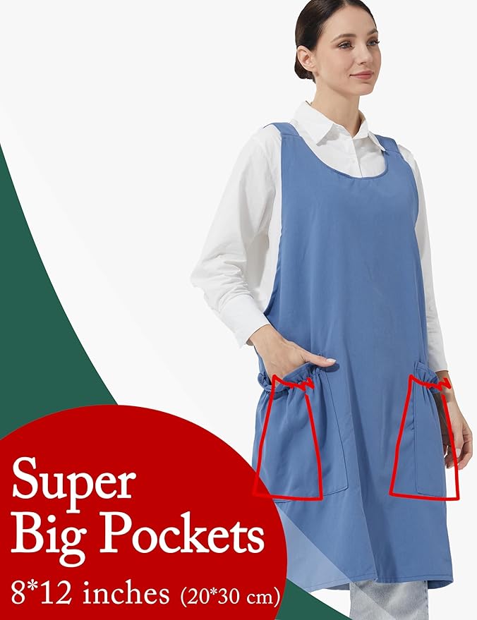 Cozy Adjustable Cross Back Aprons for Women with Pockets Cotton Linen Cooking Kitchen Baking