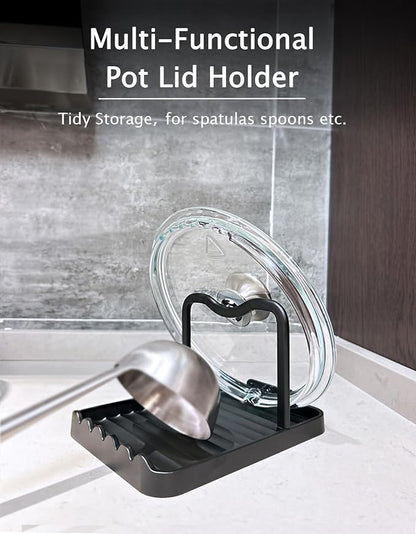 Anti-Rust Metal Spoon Rest with Lid Holder, Heat-Resistant Pot Lid Rest, Multifunctional Spatula Holder While Cooking for Stovetop and Kitchen Counter – Black - Image 3