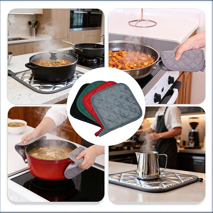 4 Pack Pot Holders for Kitchen Clearance Oven Potholders Sets for Kitchens Hot Pads for Kitchen Countertops Heat Resistant Grey - Image 6