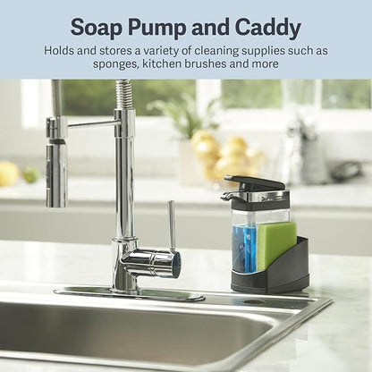 Casabella Sink Sider Solo Kitchen Soap Pump and Sponge Caddy, Black/Chrome - 2-in-1 Soap and Sponge Caddy, One-Hand Soap Dispensing, Easy to Refill and Clean, Efficient Size (Pack of 6) - Image 2