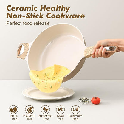 SENSARTE Ceramic Nonstick Frying Pan Skillet with Lid, 13.3 Inch Large Deep Frying Pan, 6 QT Saute Pan, Induction Pan, Healthy Non Toxic Cooking Pan with Helper Handle, PFOA PFAS PTFE Free - Image 2