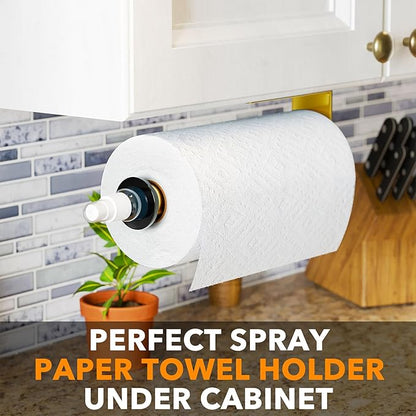 SpaceAid SprayNeat Paper Towel Holder with Spray Bottle, Under Cabinet Paper Towels Holders with Sprayer Inside Center, Hanging Wall Mount Papertowels Roller for Kitchen and Bathroom (Gold)