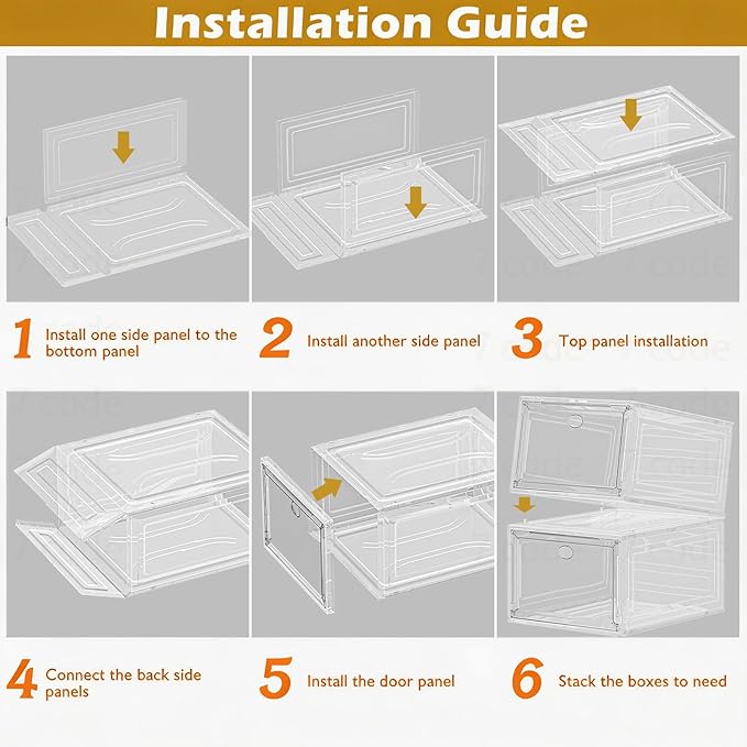 Thickened Clear Shoe Storage Organizer with Magnetic Door, Sturdy Stackable Shoe Boxes for Closet, Collapsible Space-Saving Shoe Rack for Sneakers & Boots, Plastic Shoe Cabinet Box Set, 6 Pack, White